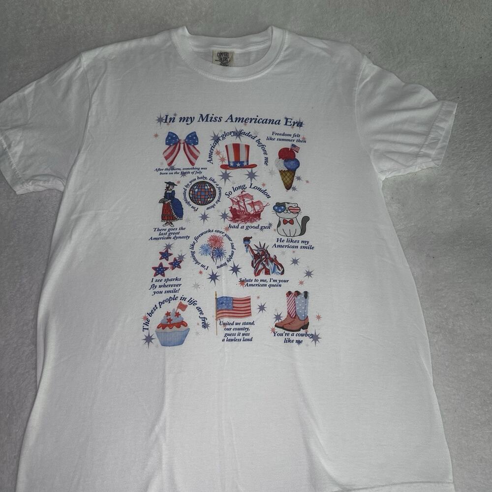 Patriotic Americana Dreamer Taylor Devotee T-shirt July 4th White Various Sizes